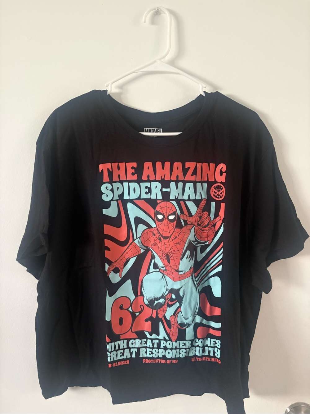 Marvel Spider-Man Graphic Tee - Black with Red & Light Blue